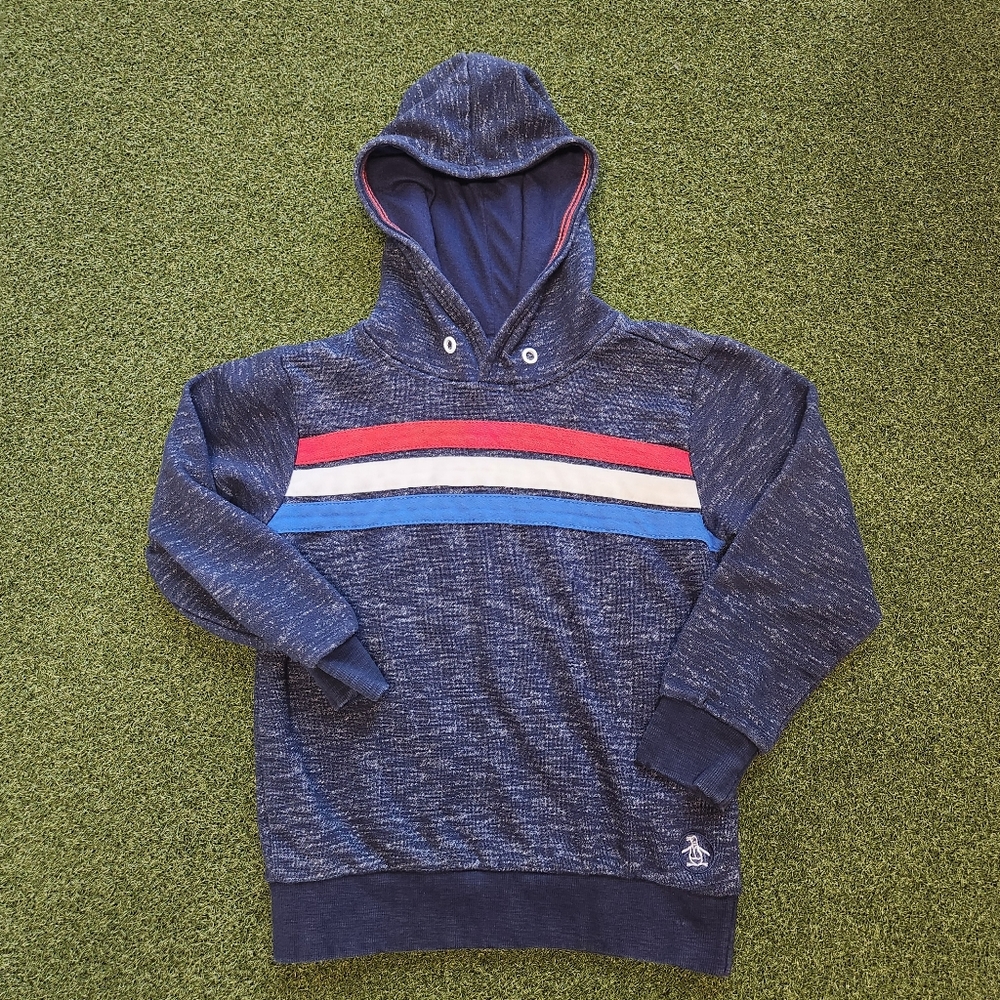 Boys Penguin Sweatshirt Hoodie Navy Red White Blue Size 5 Excellent Condition